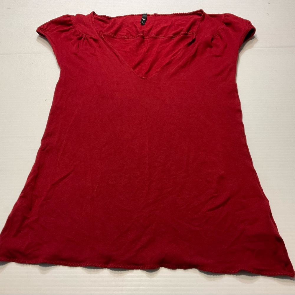 Tahari Deep Red Rust V Neck Cap Sleeve Rayon Top Women Sz XS/S